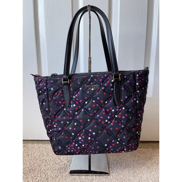 kate spade Handbags - Kate Spade Tote Bag Polka Dot Quilted Leather Handle Lightweight Double Handle